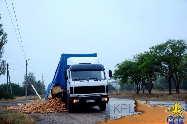 Несколько тонн яблок высыпались из грузовика на подъезде к Керченской паромной переправе (ФОТО) - «Экономика Крыма»