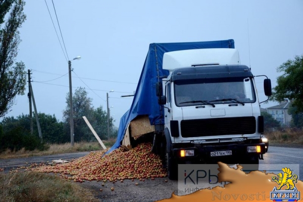 Несколько тонн яблок высыпались из грузовика на подъезде к Керченской паромной переправе (ФОТО) - «Экономика Крыма»