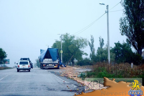 Несколько тонн яблок высыпались из грузовика на подъезде к Керченской паромной переправе (ФОТО) - «Экономика Крыма»